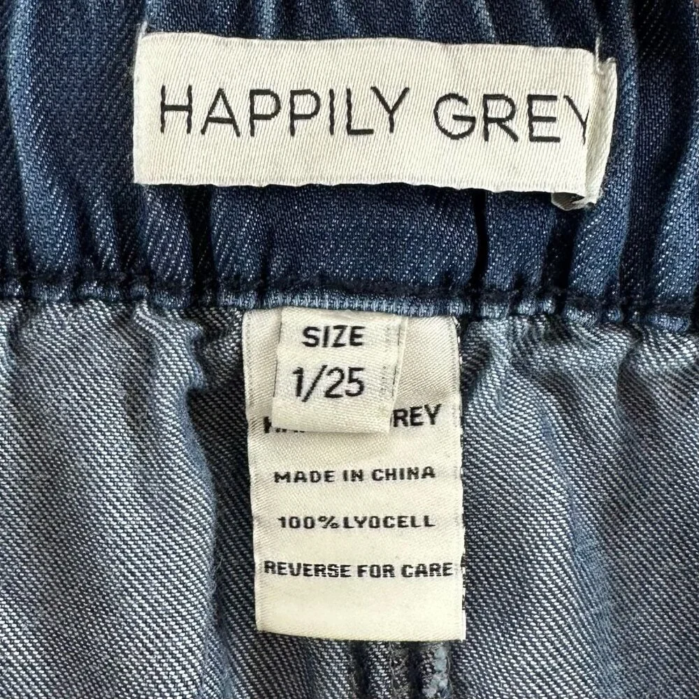 Happily Grey Pants Womens Sz 1/25 Baggy Wide Leg Cargo Denim Lyocell Blue - Picture 8 of 11